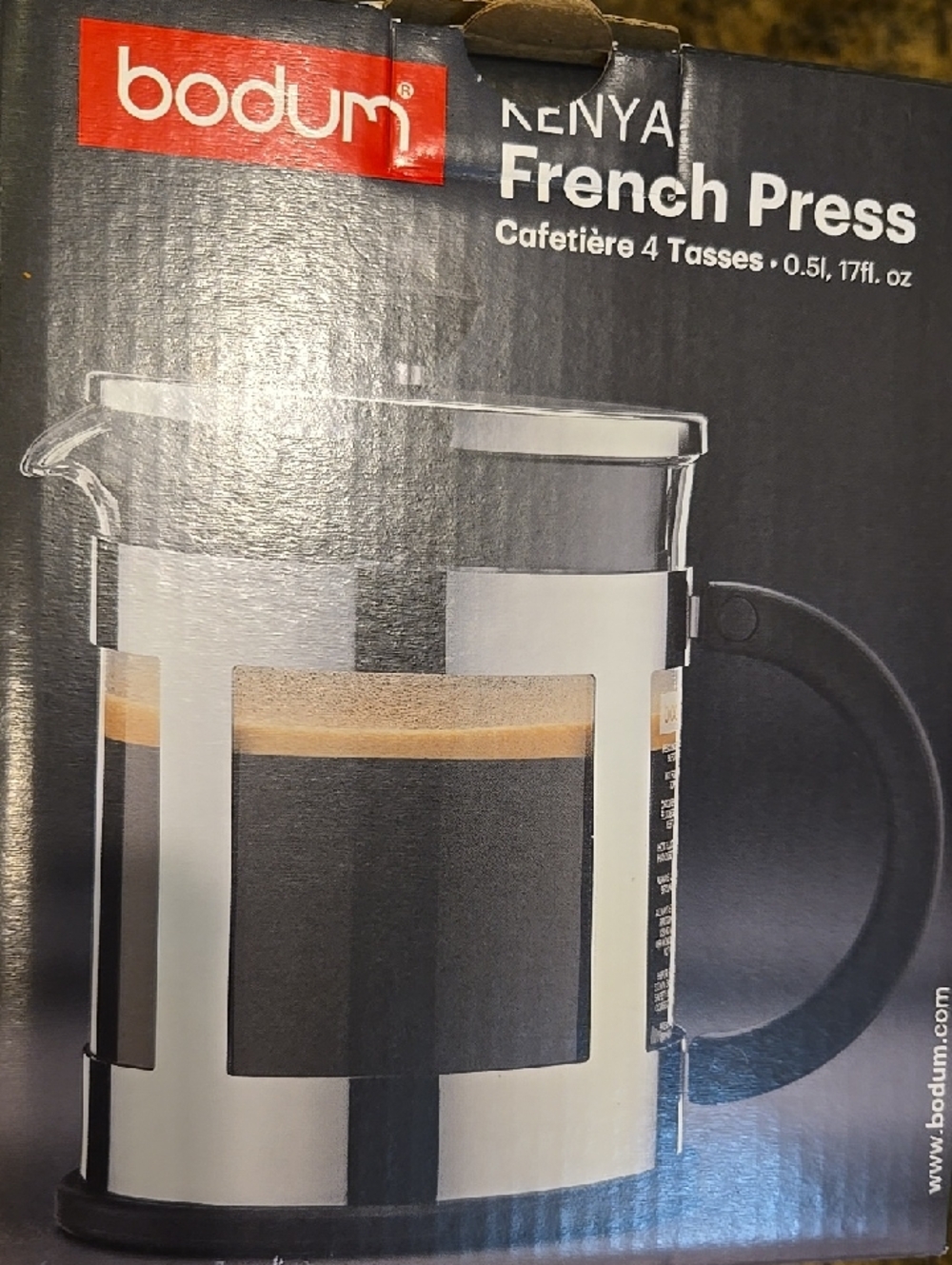 Bodum Stainless Steel Kenya French Press Coffee Maker with Black Handle